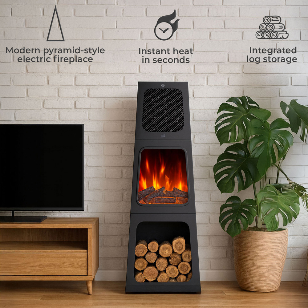 Neo Black Tall Free Standing Modern Triangle Pyramid Electric Fireplace 120cm Image 4