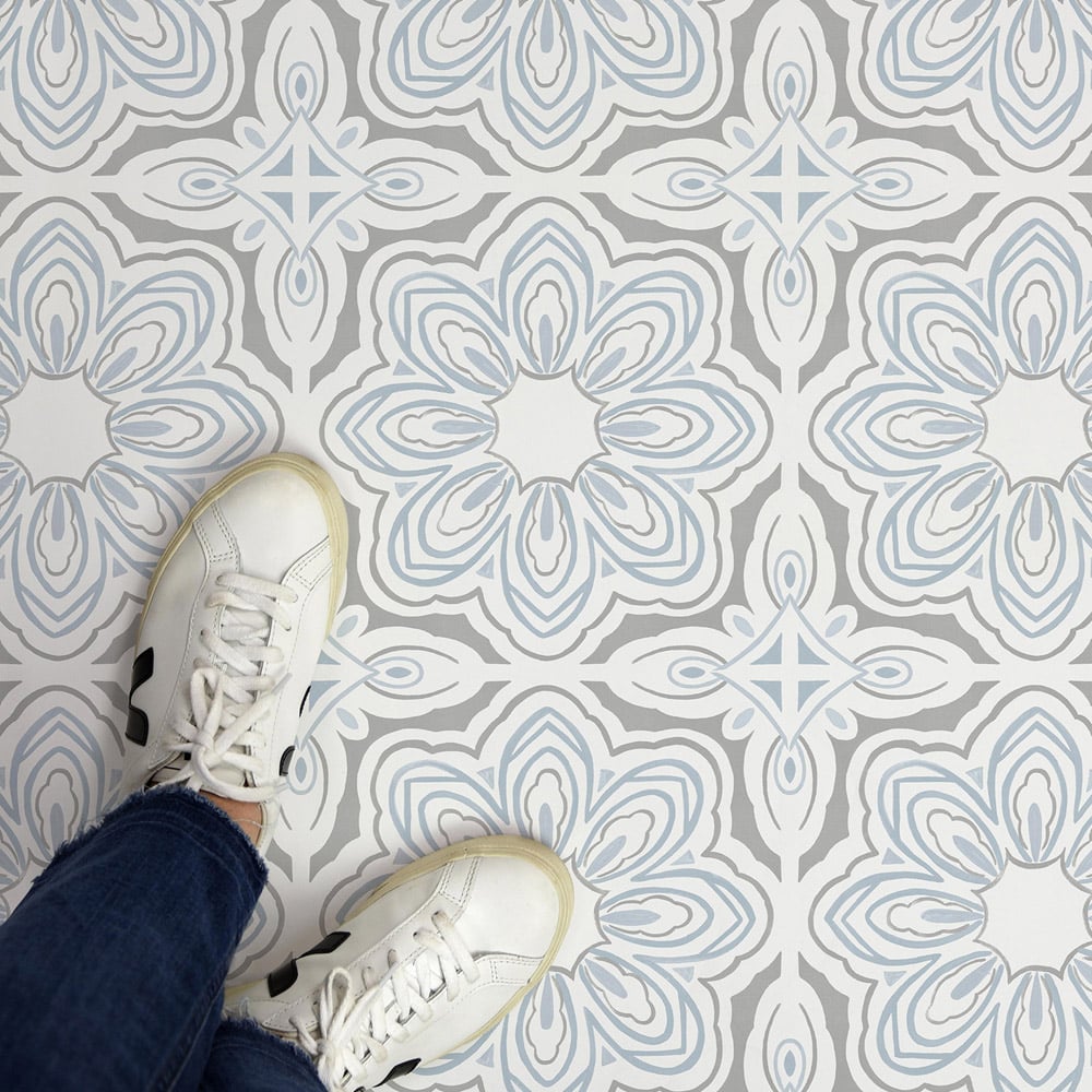 Floorpops Morris White Grey and Blue Peel and Stick Floor Tile 30.48 x 30.48cm 10 Pack Image 5