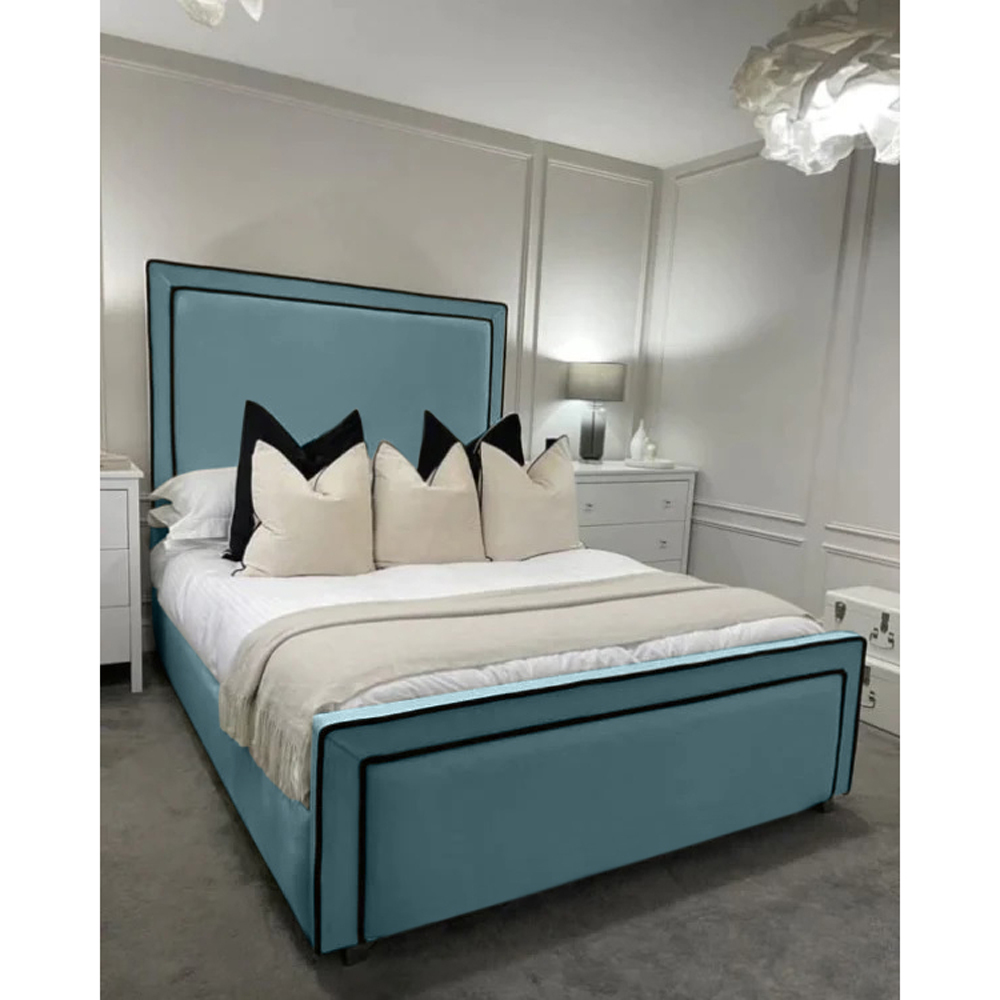 Eleganza Home Bianca Double Duck Egg Plush Velvet Bed Frame with Headboard and Footboard Image 3