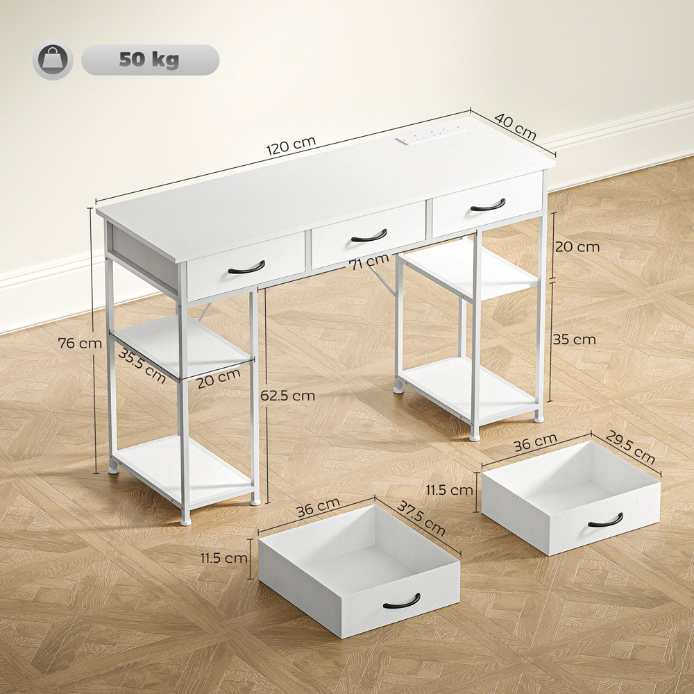 HOMCOM 3 Drawer 4 Shelf Computer Desk with Power Outlets White Image 9