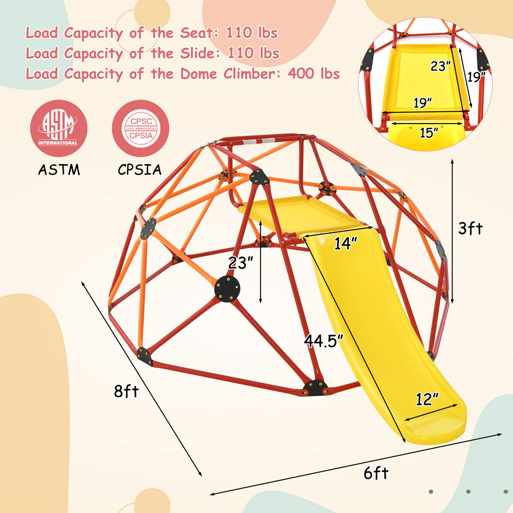 Costway Orange Geometric Dome Climber with Slide Image 9