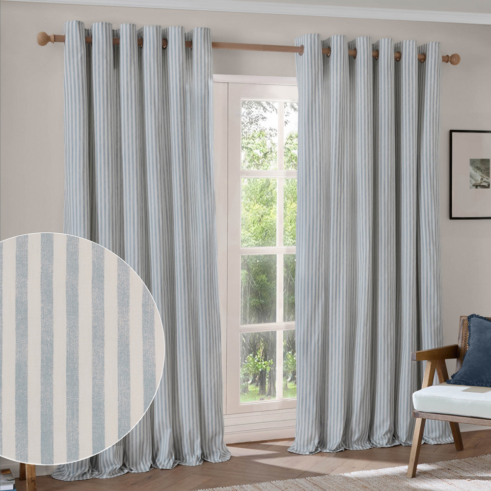 Yard Mineral Blue Hebden Striped Lined Eyelet Curtains 168 x 183cm Image 2