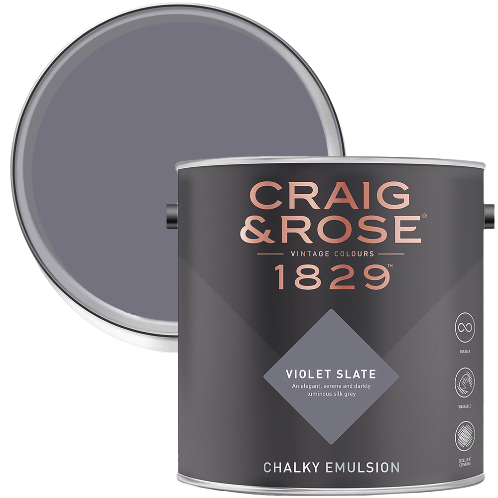 Craig & Rose 1829 Vintage Walls and Ceilings Violet Slate Chalky Matt Emulsion Paint 2.5L Image 1