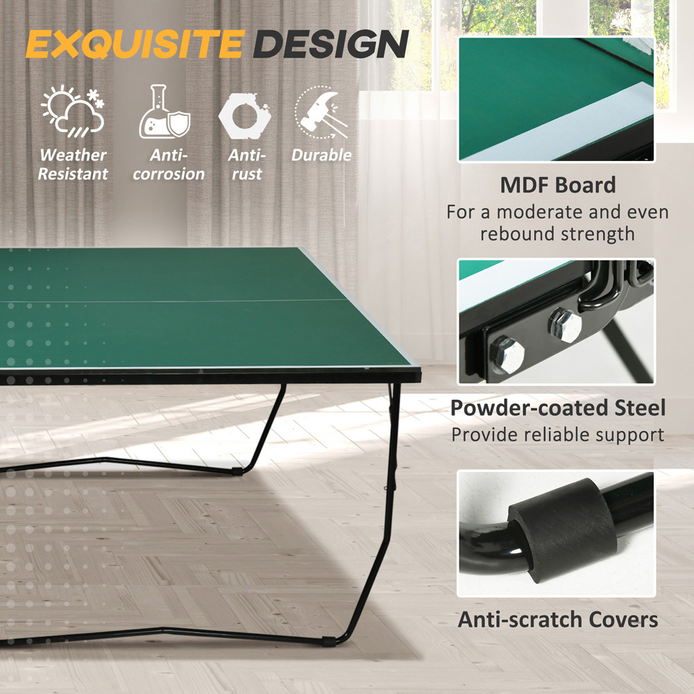 SPORTNOW Green Foldable Indoor Tennis Table Set with 8 Wheels Image 6