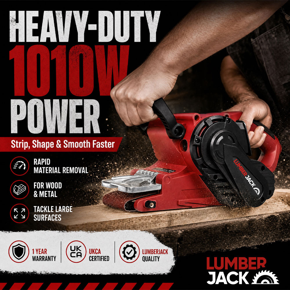 Lumberjack EBS76 230V 1010W Red Electric Belt Sander with Dust Bag and Sanding Belts 76 x 533mm Image 2