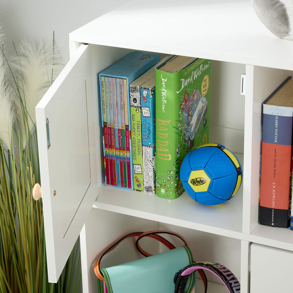 Home Source Daisy 3 Door 3 Shelf White Cut Out Rattan Insert Kids Cube Storage Unit Image 8