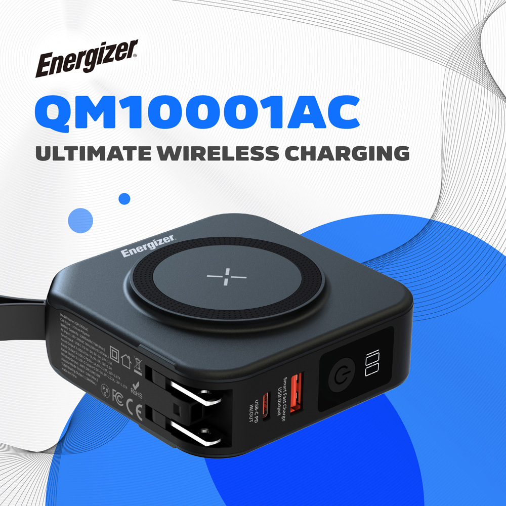 Energizer Magnetic Black QI Wireless Power Bank with AC Mains 10000mAh Image 3