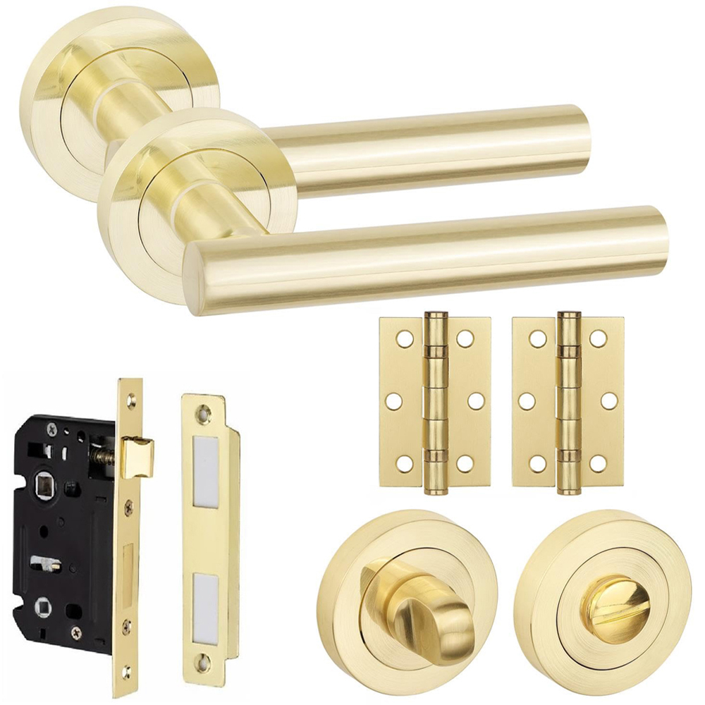 Golden Grace Satin Brass Straight T-Bar Bathroom Set Image 1
