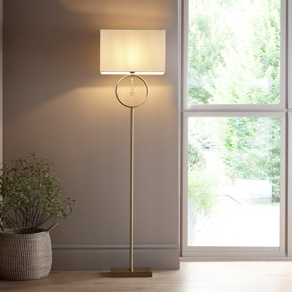 Kliving Lizzy Cream Shade Antique Brass Floor Lamp Image 3