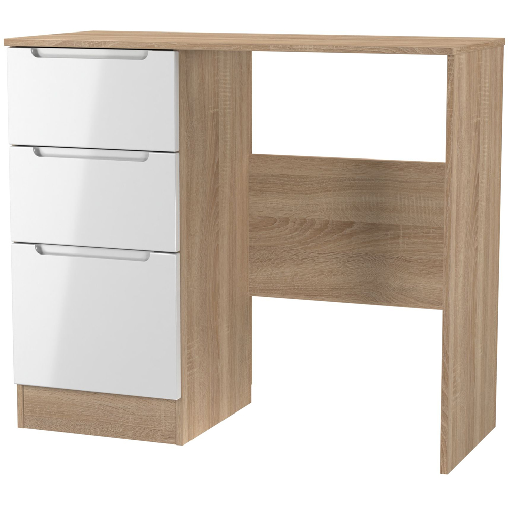 Crowndale Milan 3 Drawer White Gloss and Bardolino Oak Dressing Table Ready Assembled Image 2
