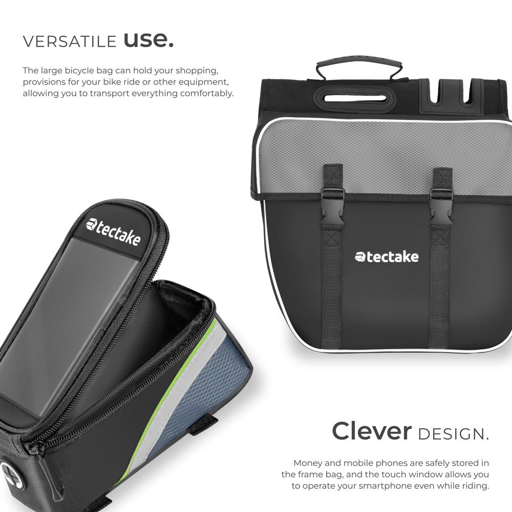 tectake Black and Green Water-Repellent Georg Frame Bicycle Bag Set 10 x 20 x 9.5cm Image 6