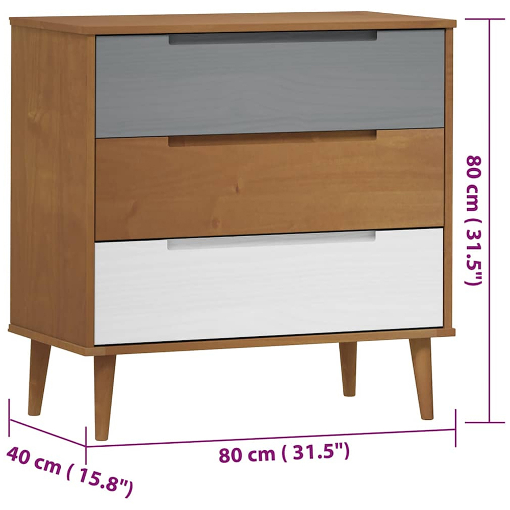 vidaXL 3 Drawer Brown Wooden Storage Cabinet Image 9