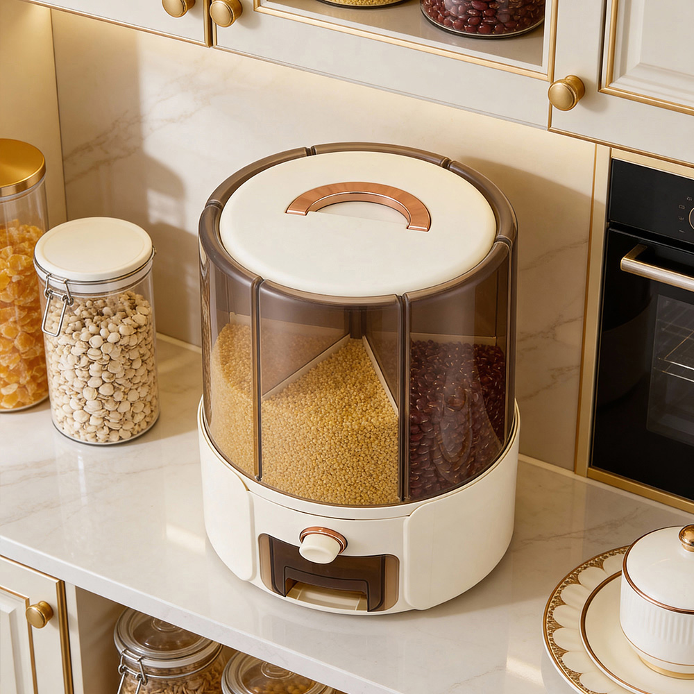 Living and Home 6-Compartment Cream Yellow Rotating Kitchen Storage Container Image 7