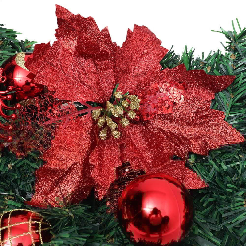 Living and Home Christmas Garland with Red Baubles Stag and Poinsettias 270cm Image 4