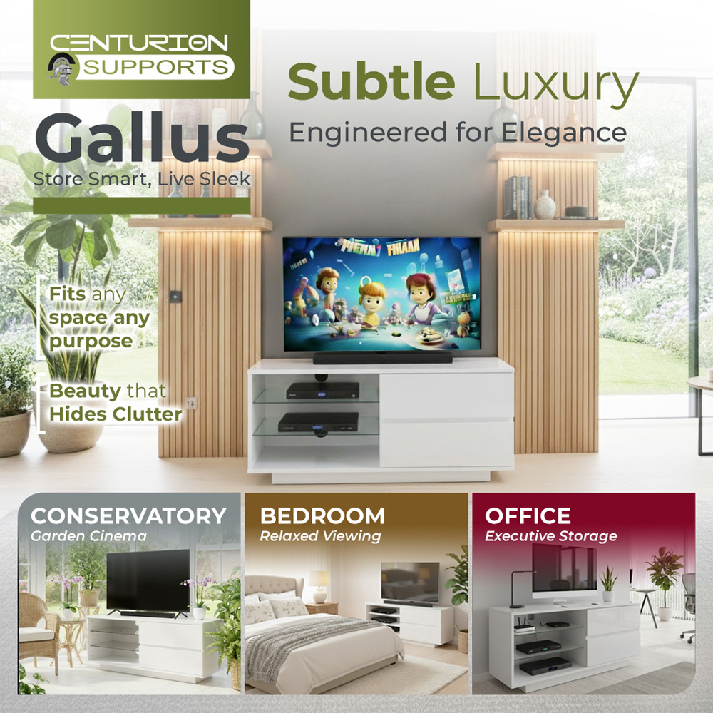 Centurion Supports Gallus 2 Drawer 3 Shelf Gloss White TV Unit Image 3