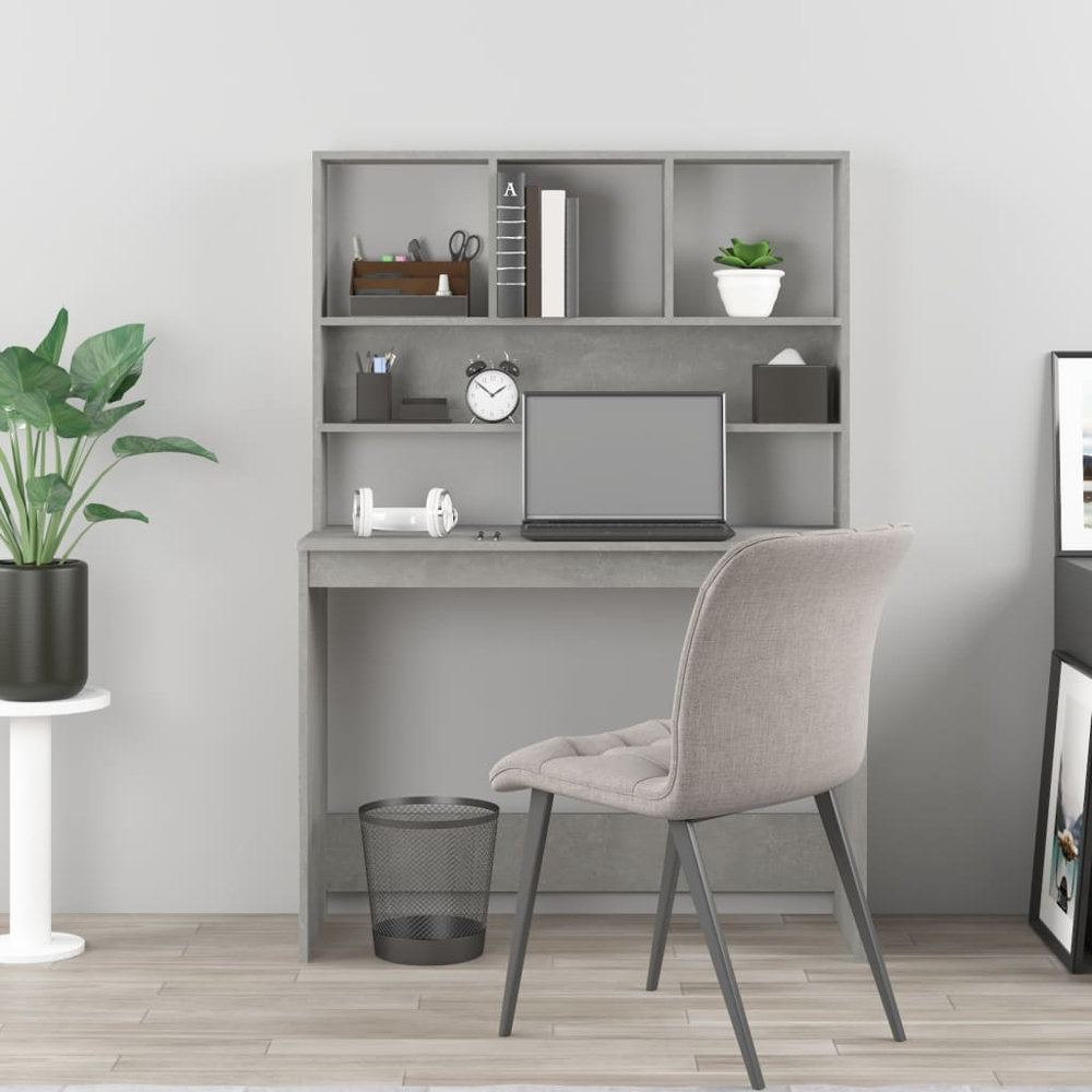 vidaXL 4 Shelf Computer Desk Concrete Grey Image 6