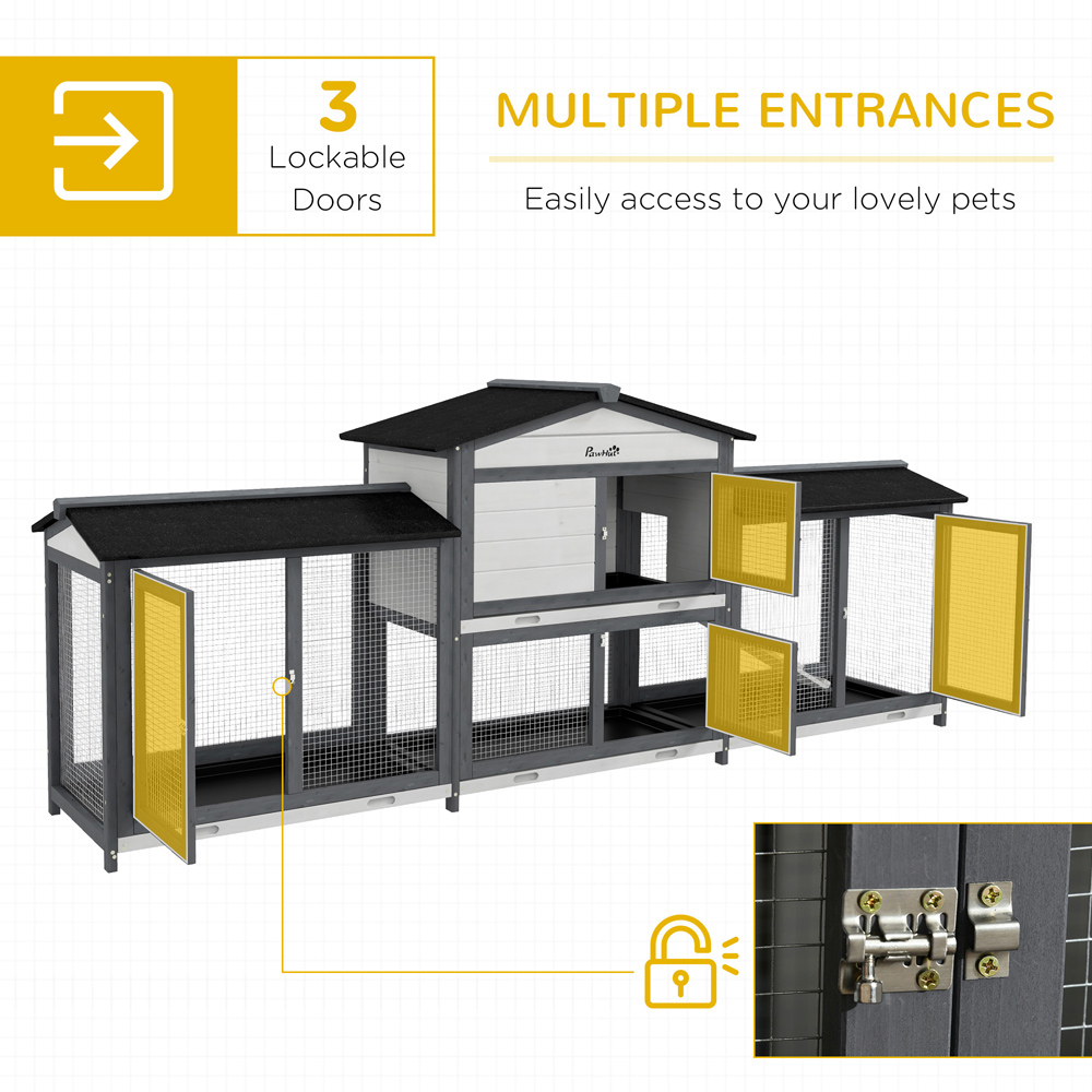 PawHut 2 Tier Light Grey Small Animal Pet Hutch with 2 Run Image 6