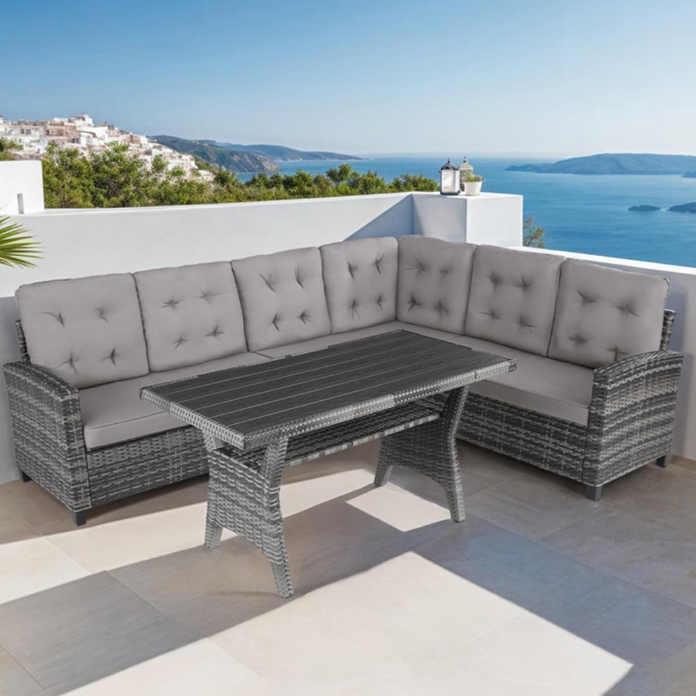 tectake Catania 6 Seater Grey Garden Corner Sofa with Cushions Image 1
