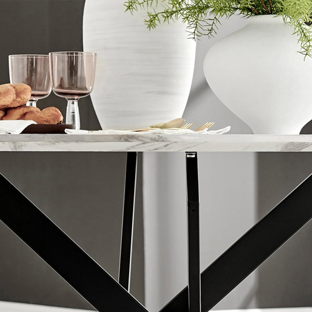 Furniturebox Arona Valera Marble Effect 4 Seater Round Dining Set White Black and Grey Image 6