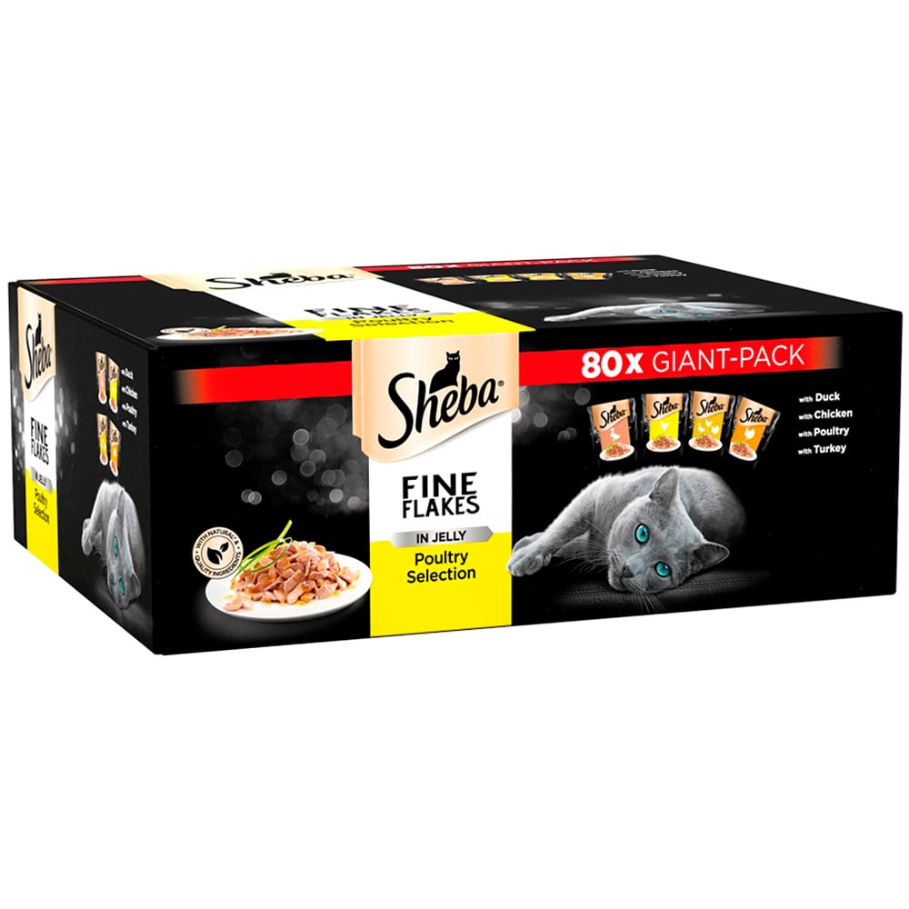 Sheba Poultry Collection Fine Flakes in Jelly Adult Cat Wet Food 85g 80 Pack Image
