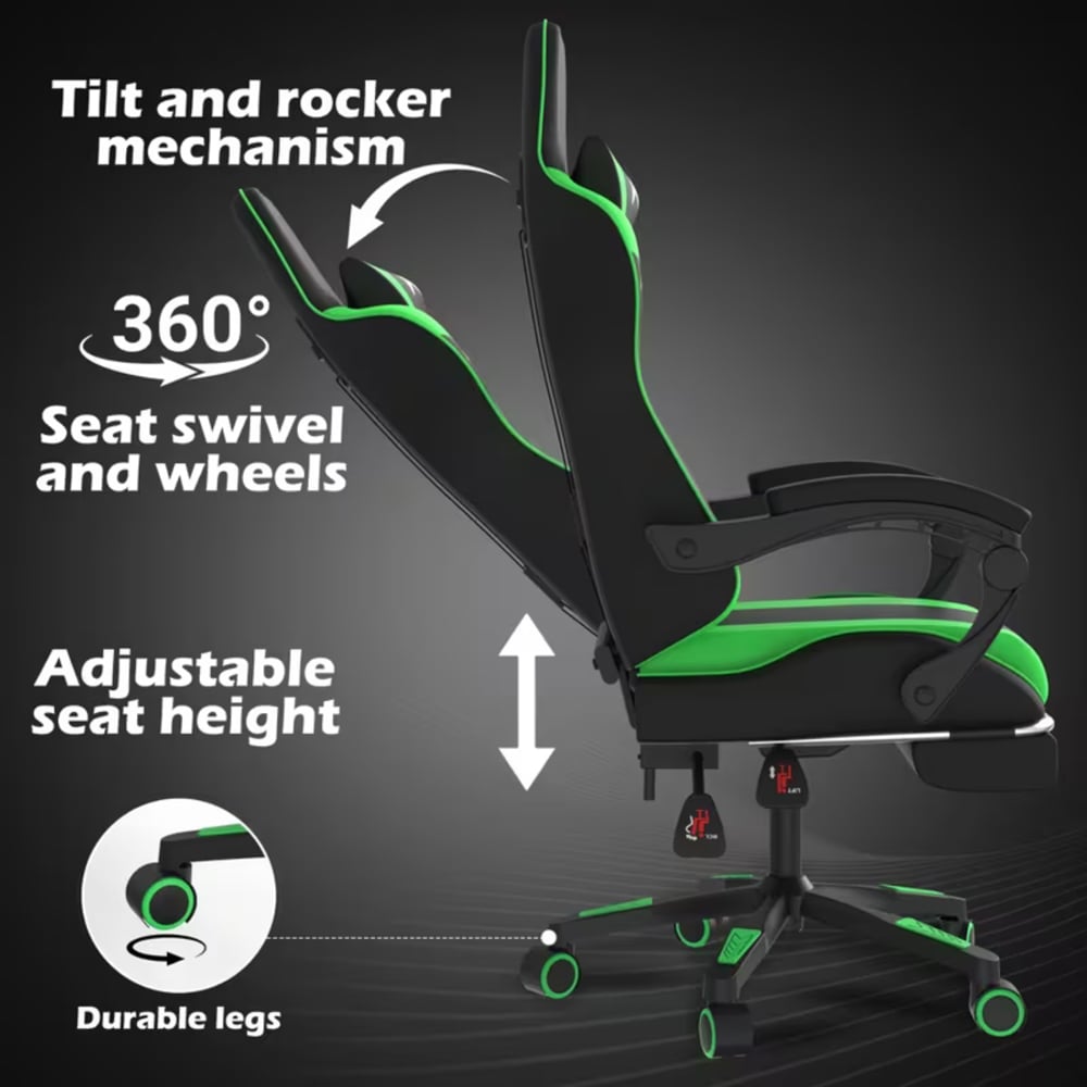Alivio Green Ergonomic Massage Gaming Chair Image 8