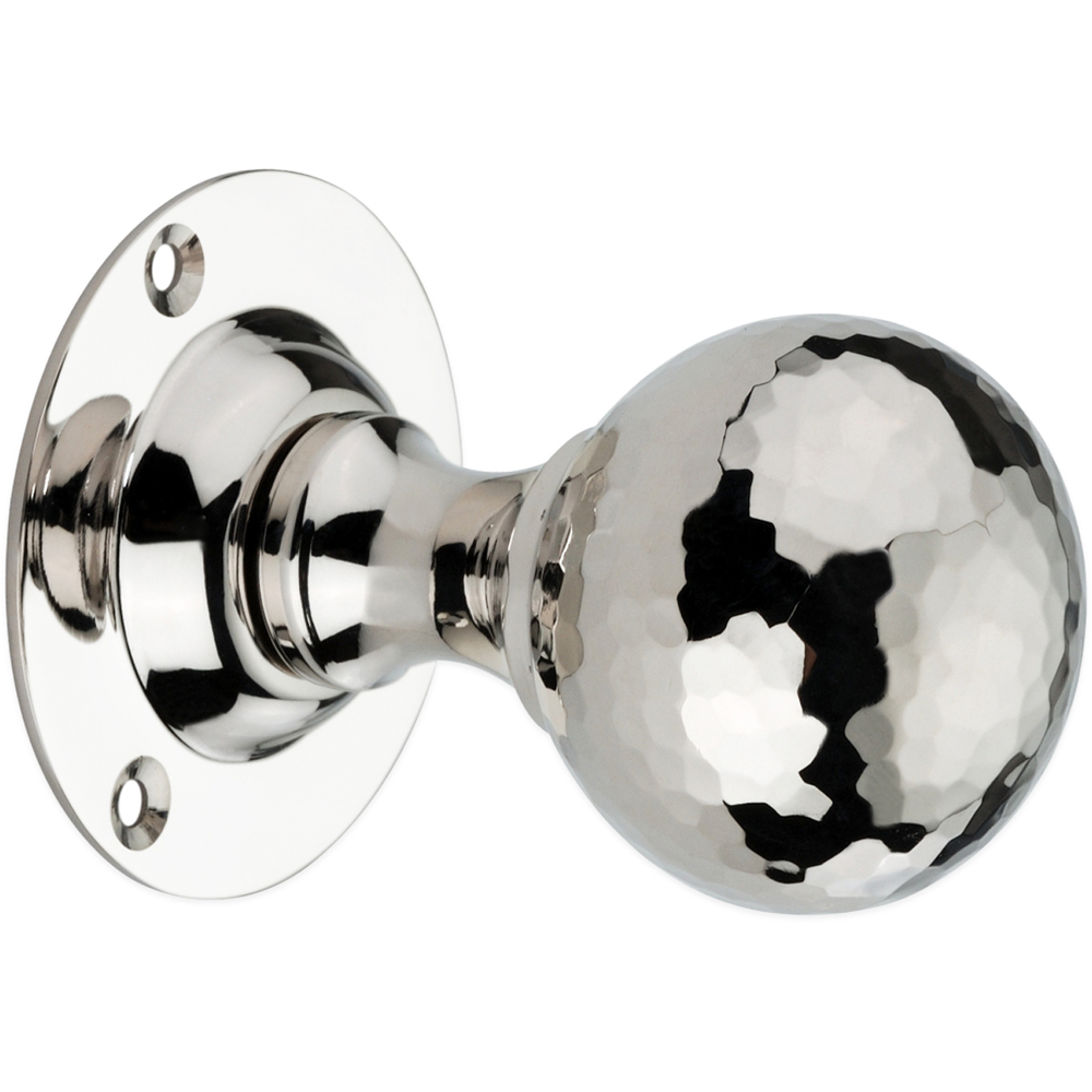 Spira Brass Polished Nickel Hammered Ball Mortice Door Knob 2 Pack Image 3