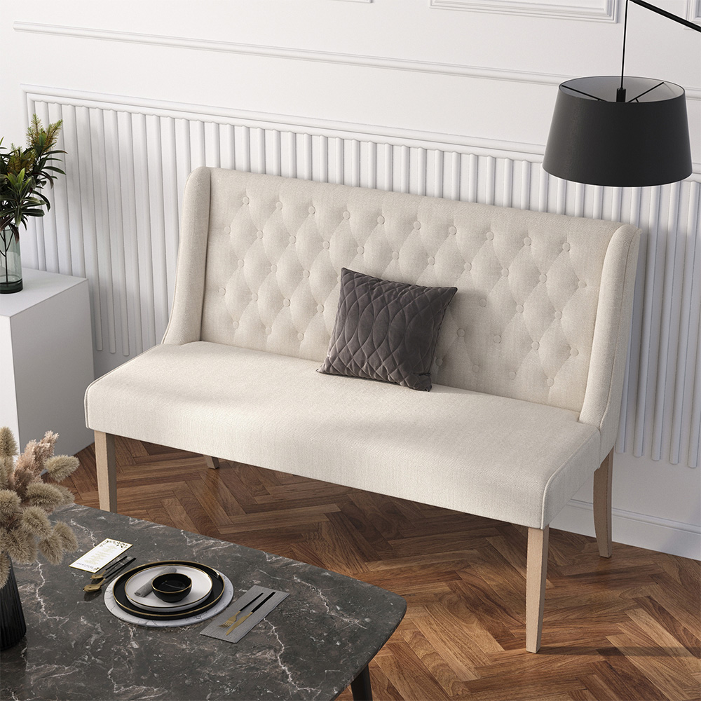 Living and Home 2 Seater Beige Upholstered Tufted Dining Bench Image 7