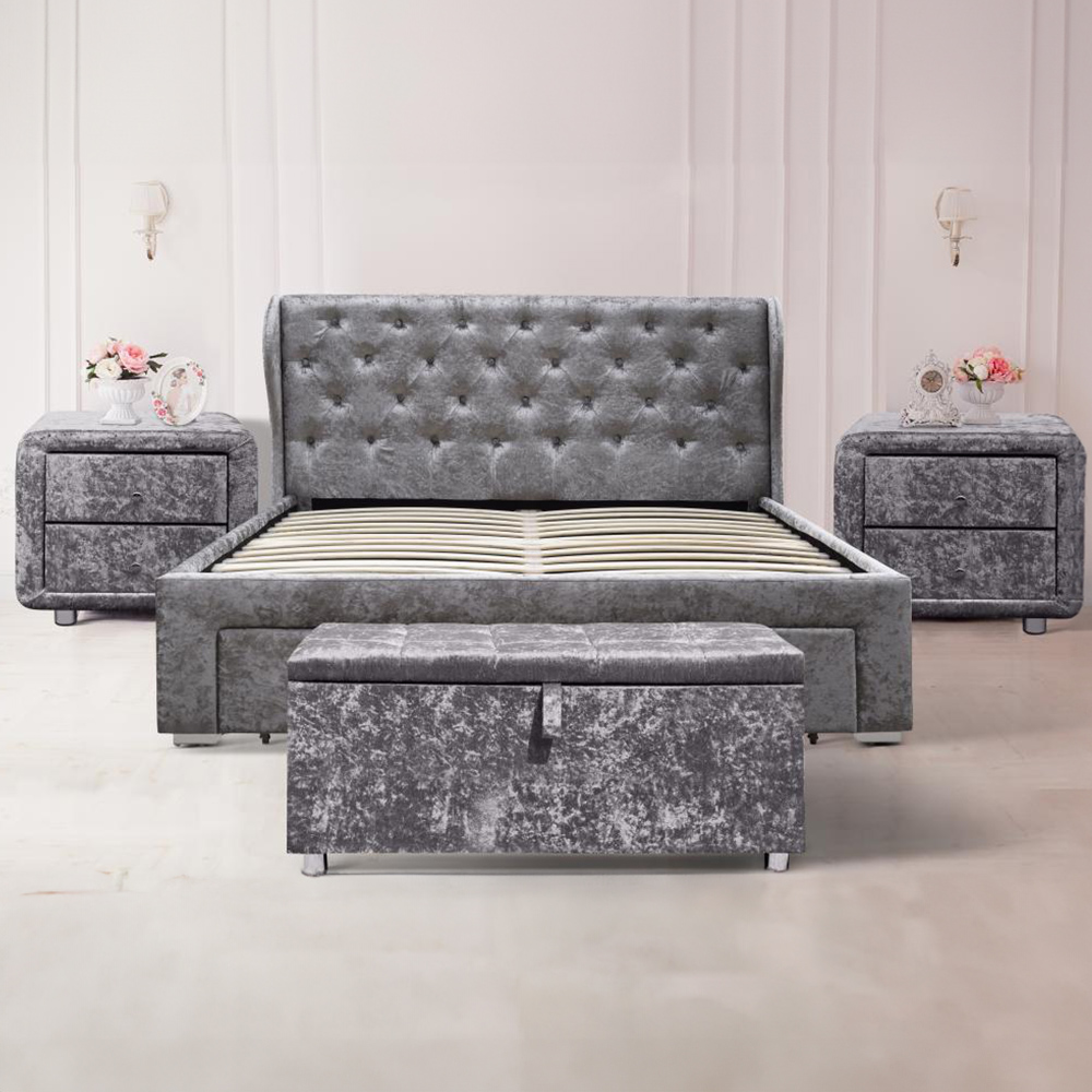 Brooklyn Silver Crushed Velvet 4 Piece Bedroom Furniture Set Image 1