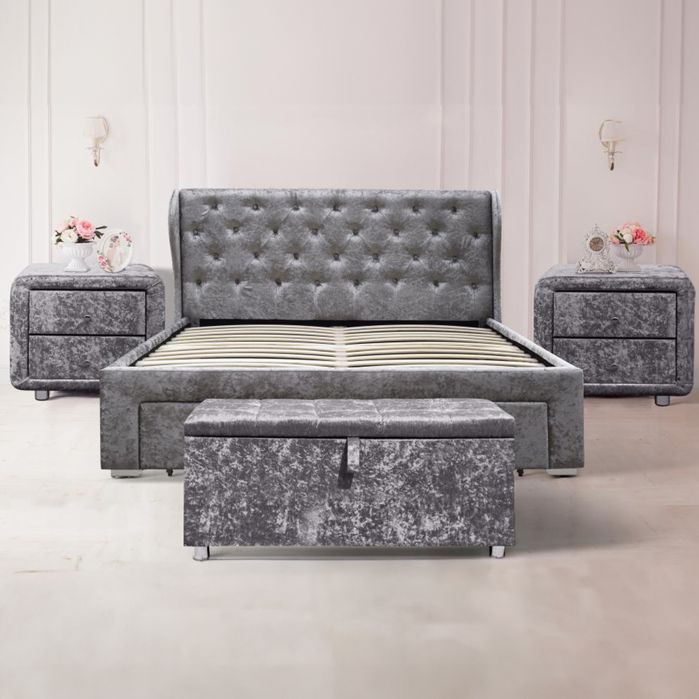 Brooklyn Silver Crushed Velvet 4 Piece Bedroom Furniture Set Image 1