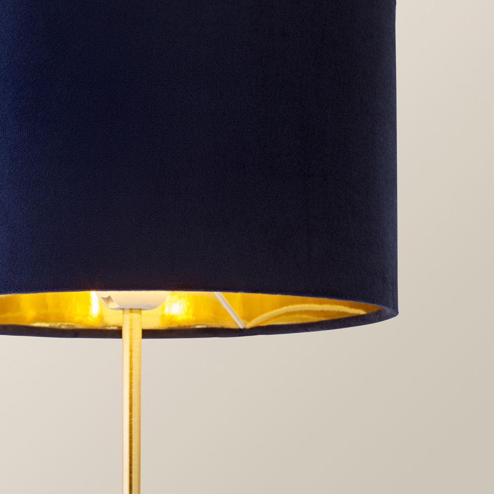 ValueLights Charlie Metallic and Navy Velvet Shade Gold Table Lamp and Bulb Image 3