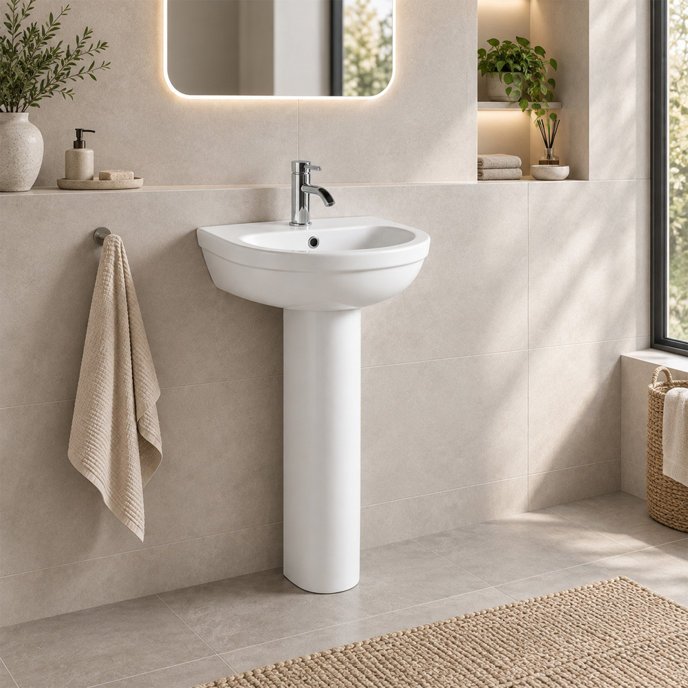 Go Bathrooms White Ceramic Curved Full Pedestal and Basin Image 4