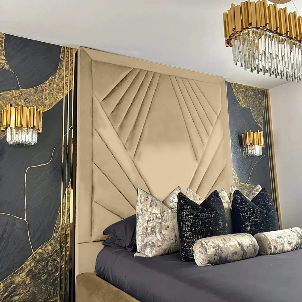 Eleganza Home Solia King Size Beige Plush Velvet Bed Frame with Headboard Image 4