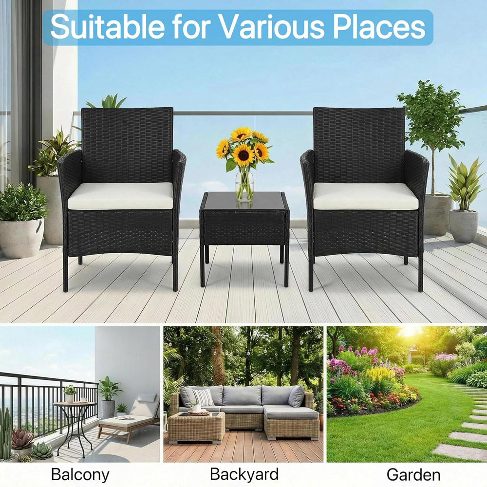 Alivio 2 Seater Black Rattan Patio Furniture Set Image 5