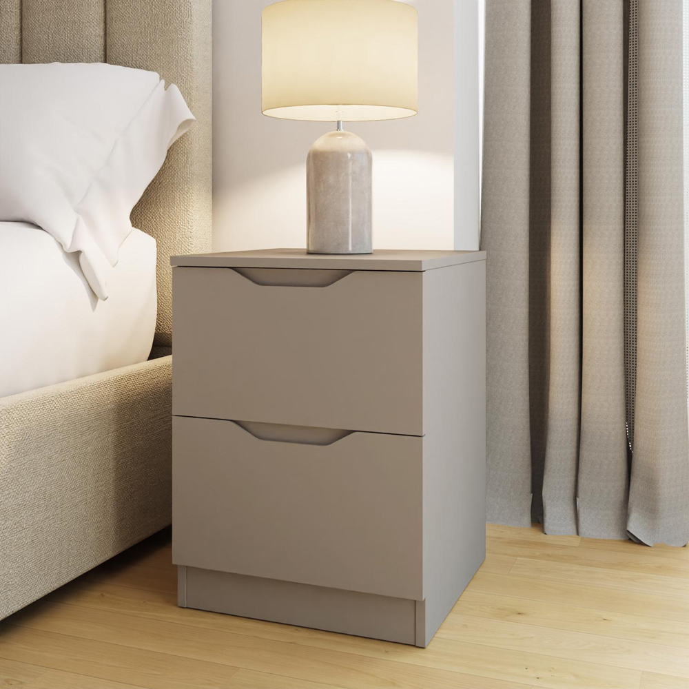 FWStyle Luno 2 Drawer Putty Modern Bedside Table Image 6