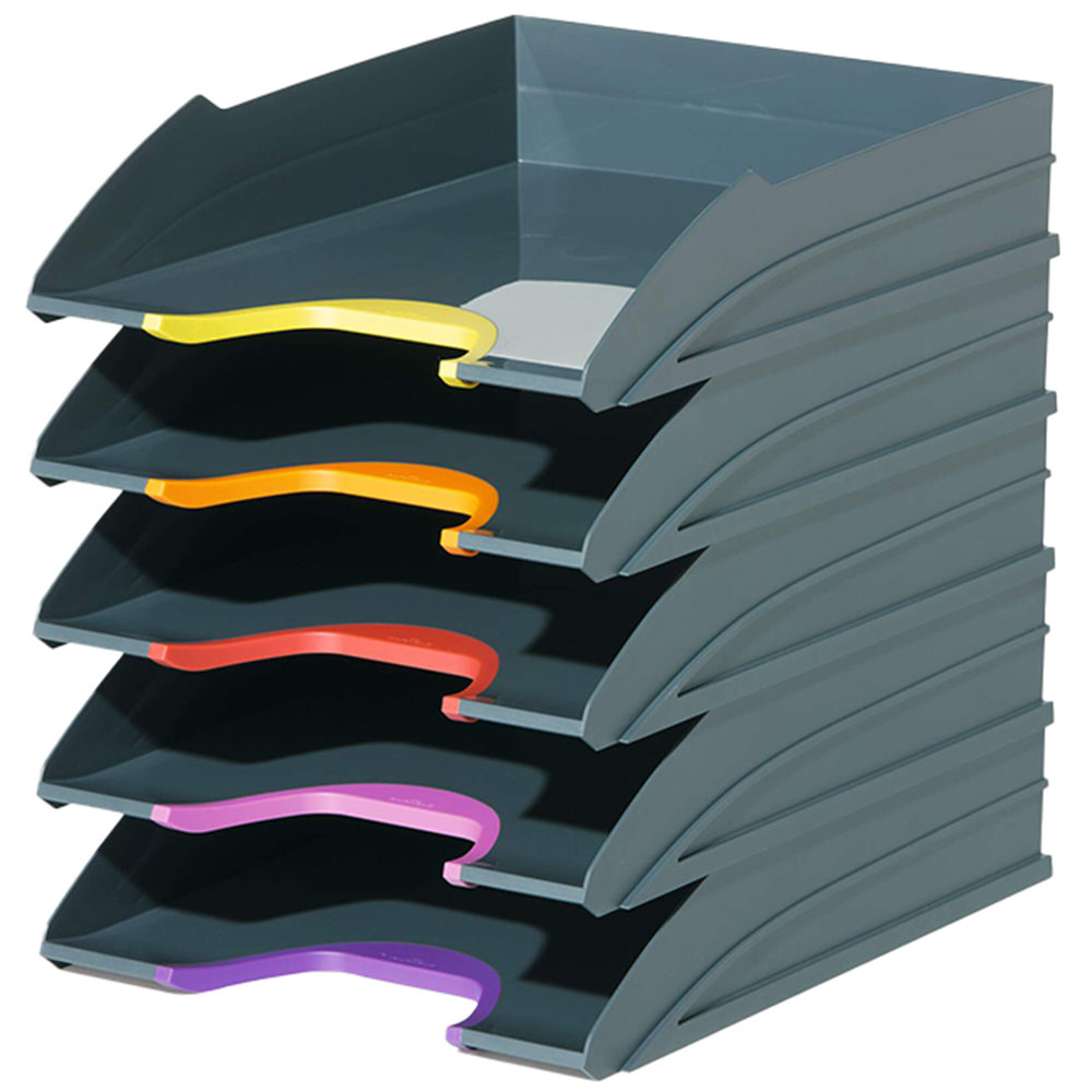 Durable VARICOLOR ECO A4 Grey Stackable Letter Tray Desk Organiser 5 Pack Image 1