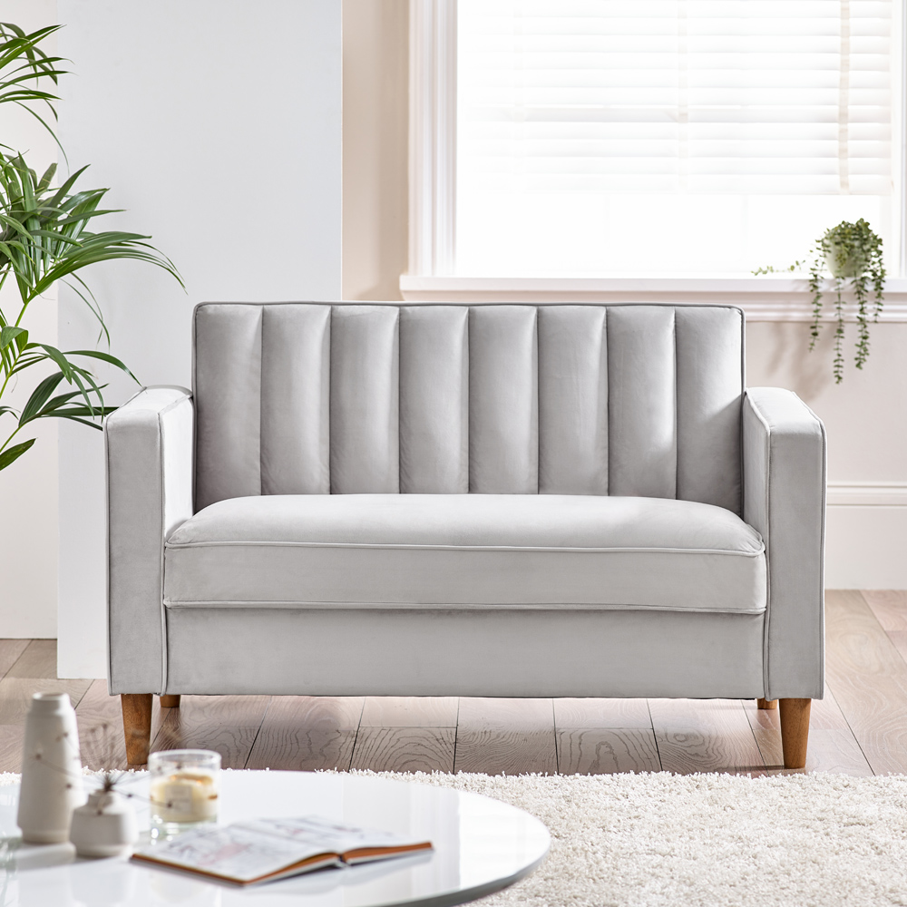 Furniturebox Kody 2 Seater Light Grey Velvet Sofa Image 2