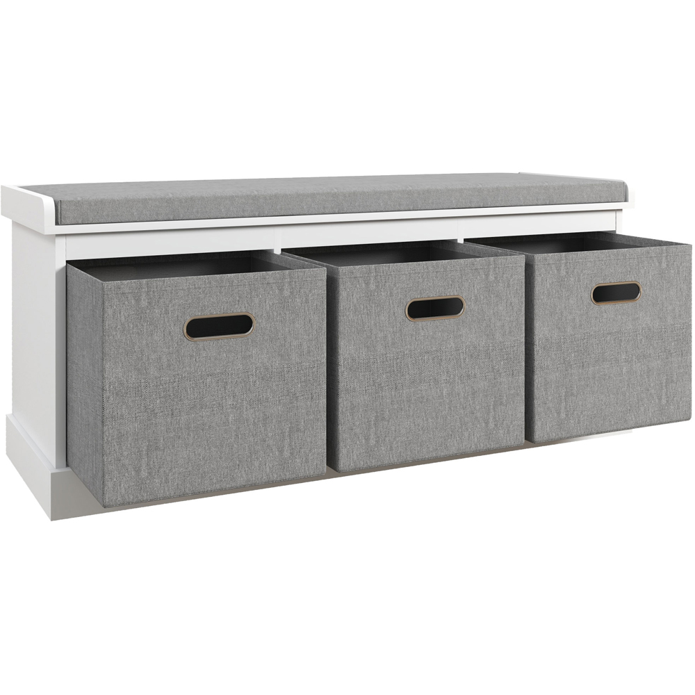 HOMCOM 3 Fabric Drawer White Shoe Storage Bench Image 2