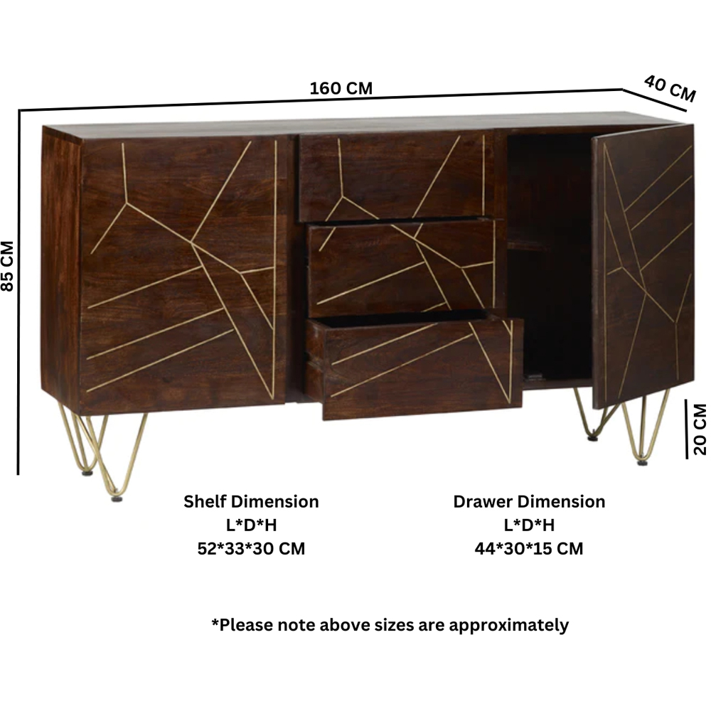 Brooklyn Ozella 2 Door 3 Drawer Dark Gold Extra Large Sideboard Image 6