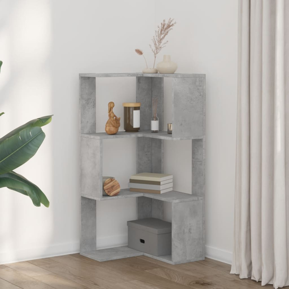 vidaXL 3 Shelf Concrete Grey Corner Bookcase Image 3