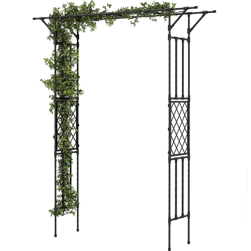 Outsunny 5.9 x 1.3ft Black Garden Arch with Trellis Image 2
