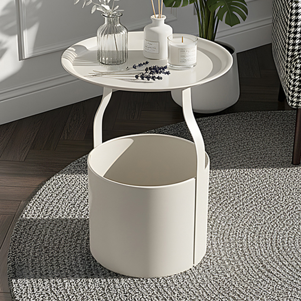 Living and Home Beige Round Tray Top Storage Side Table Image 1