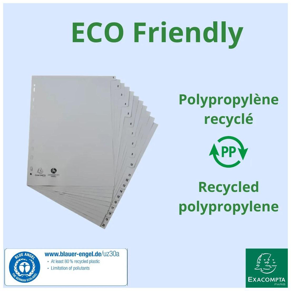 Exacompta A4 Grey Recycled Polypropylene 1-20 Divider 20 Pack Image 4
