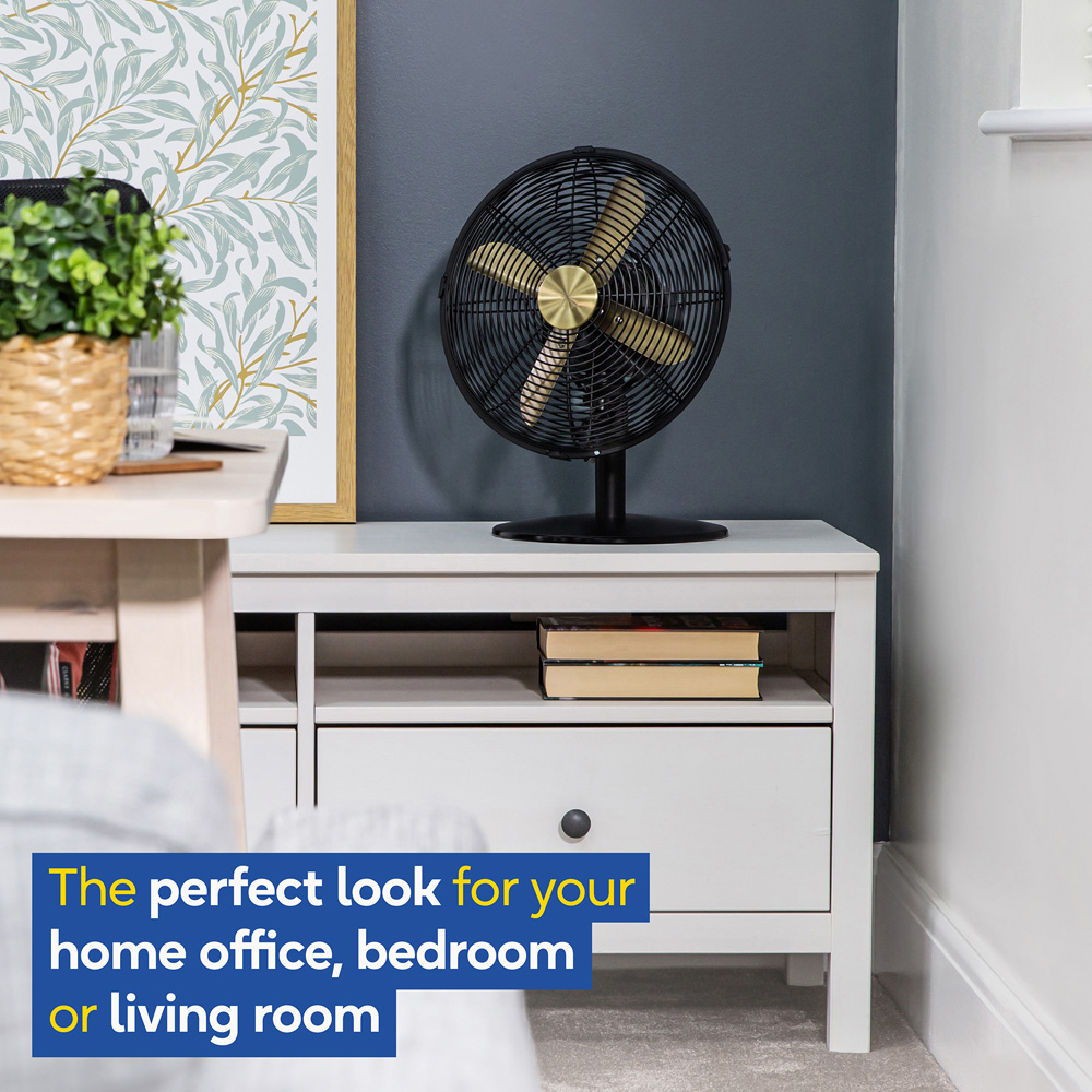 Russell Hobbs Brushed Gold and Black Metal Desk Fan 12 inch Image 5