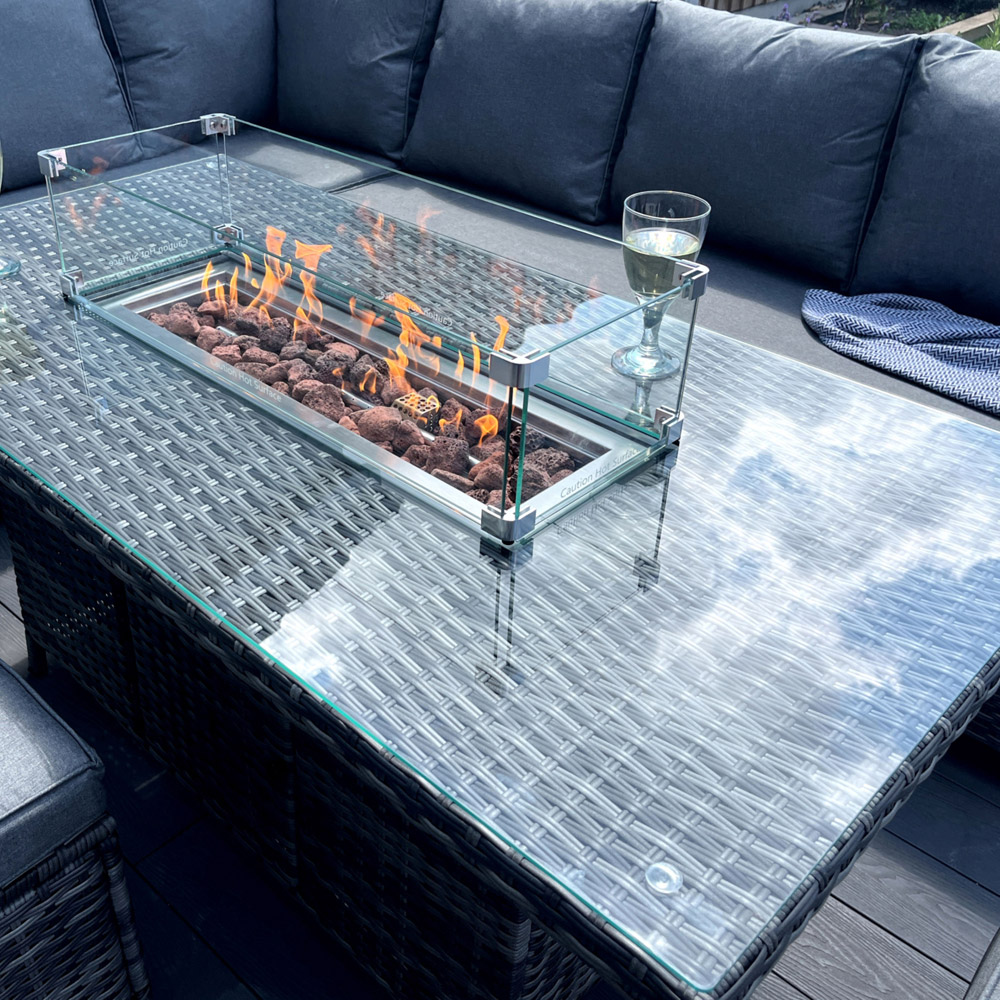 Outdoor Living The Croft 8 Seater Dark Mixed Grey Corner Gas Firepit Dining Set Image 5