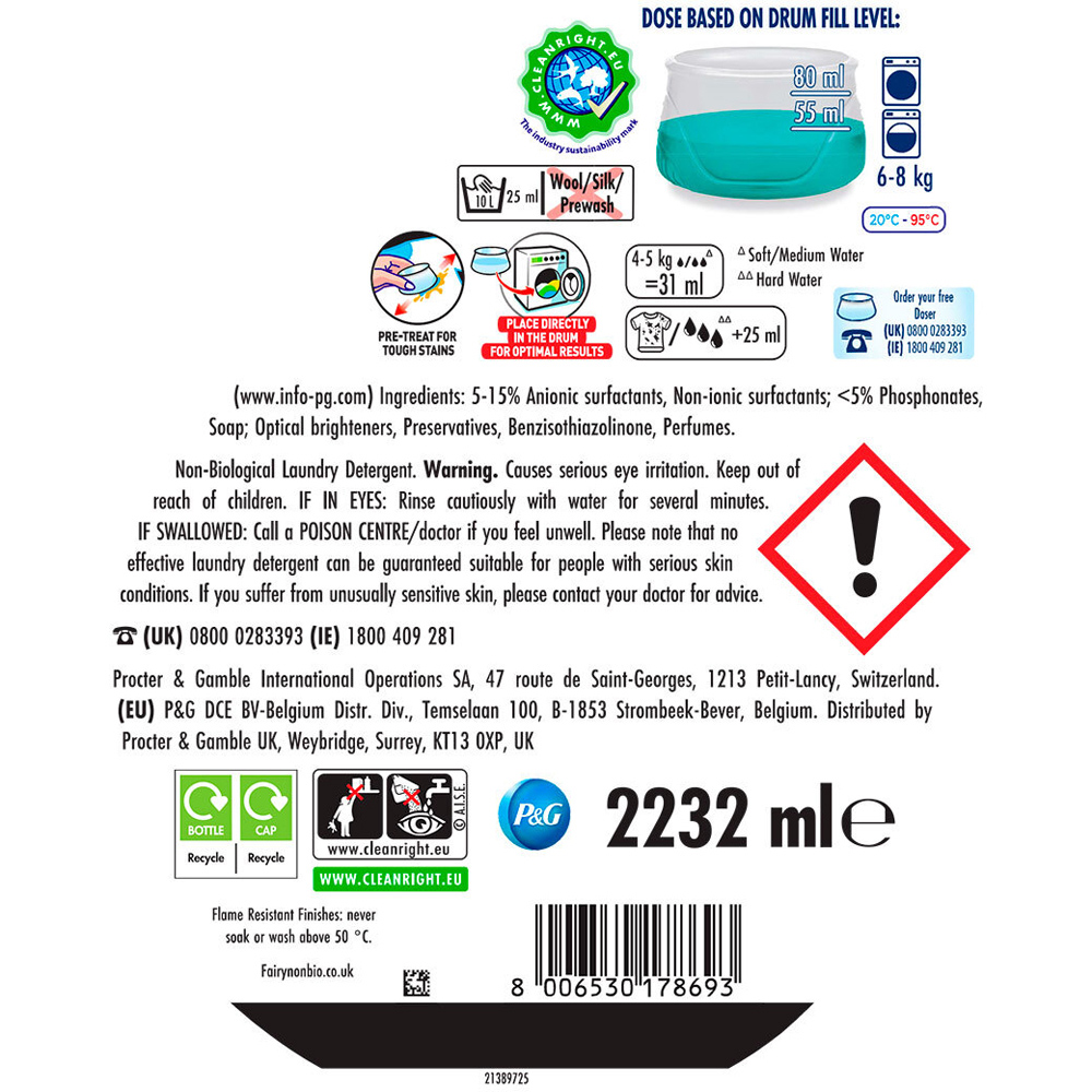 Fairy Non Bio Liquid Laundry Detergent For Sensitive Skin Image 7