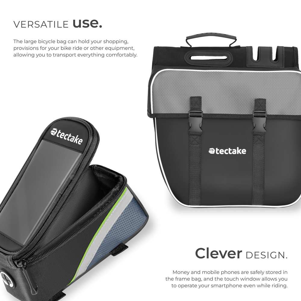tectake Black and Green Water-Repellent Georg Frame Bicycle Bag Set 8.5 x 18 x 8.5cm Image 6