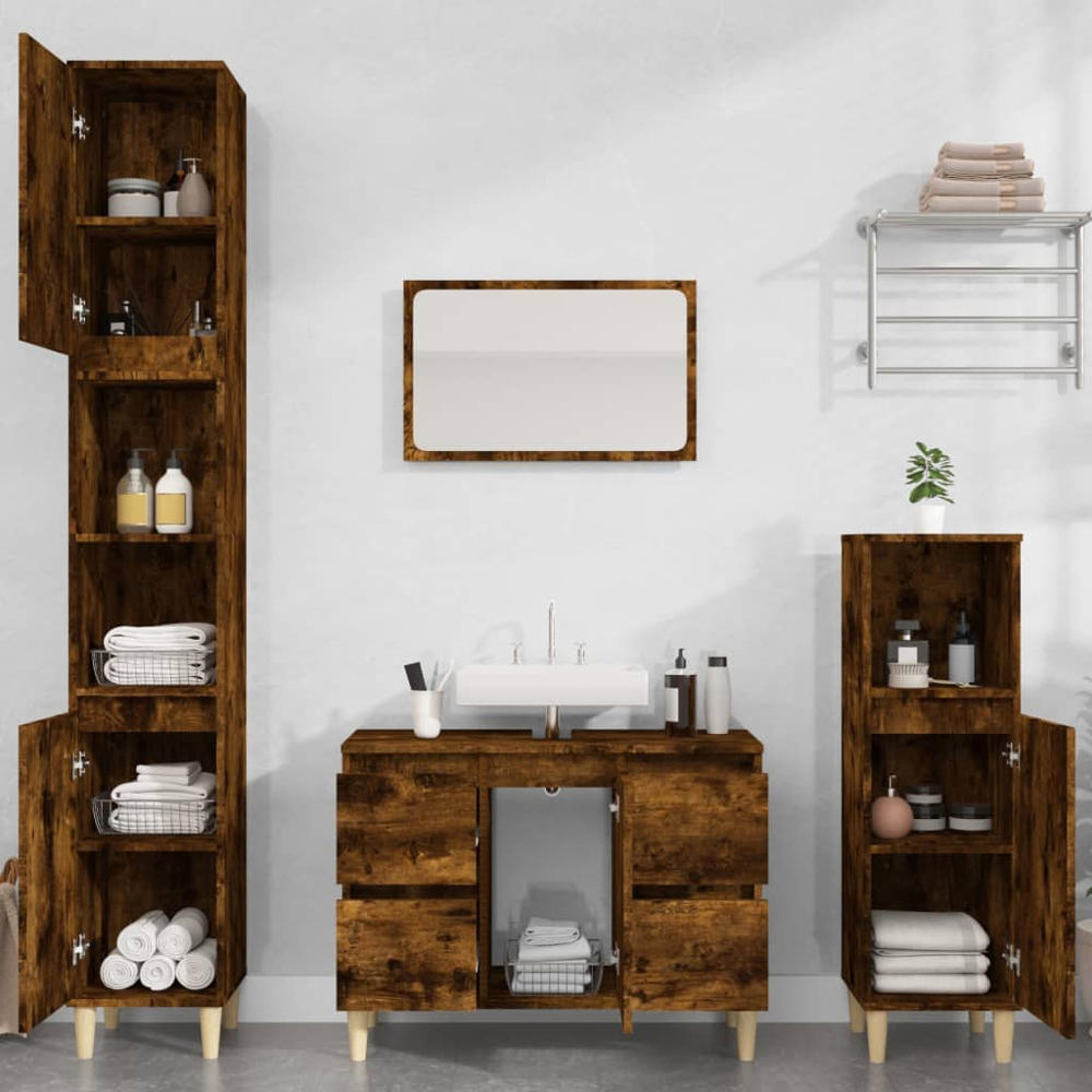 vidaXL Single Door 4 Drawer Smoked Oak Washbasin Cabinet Image 8