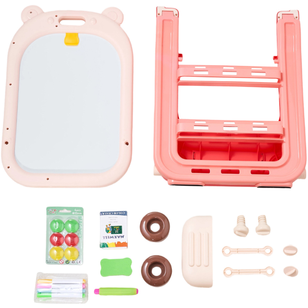 H&O Direct Pink and Red Double Sided Magnetic Easel Chalkboard with Wheels Image 4