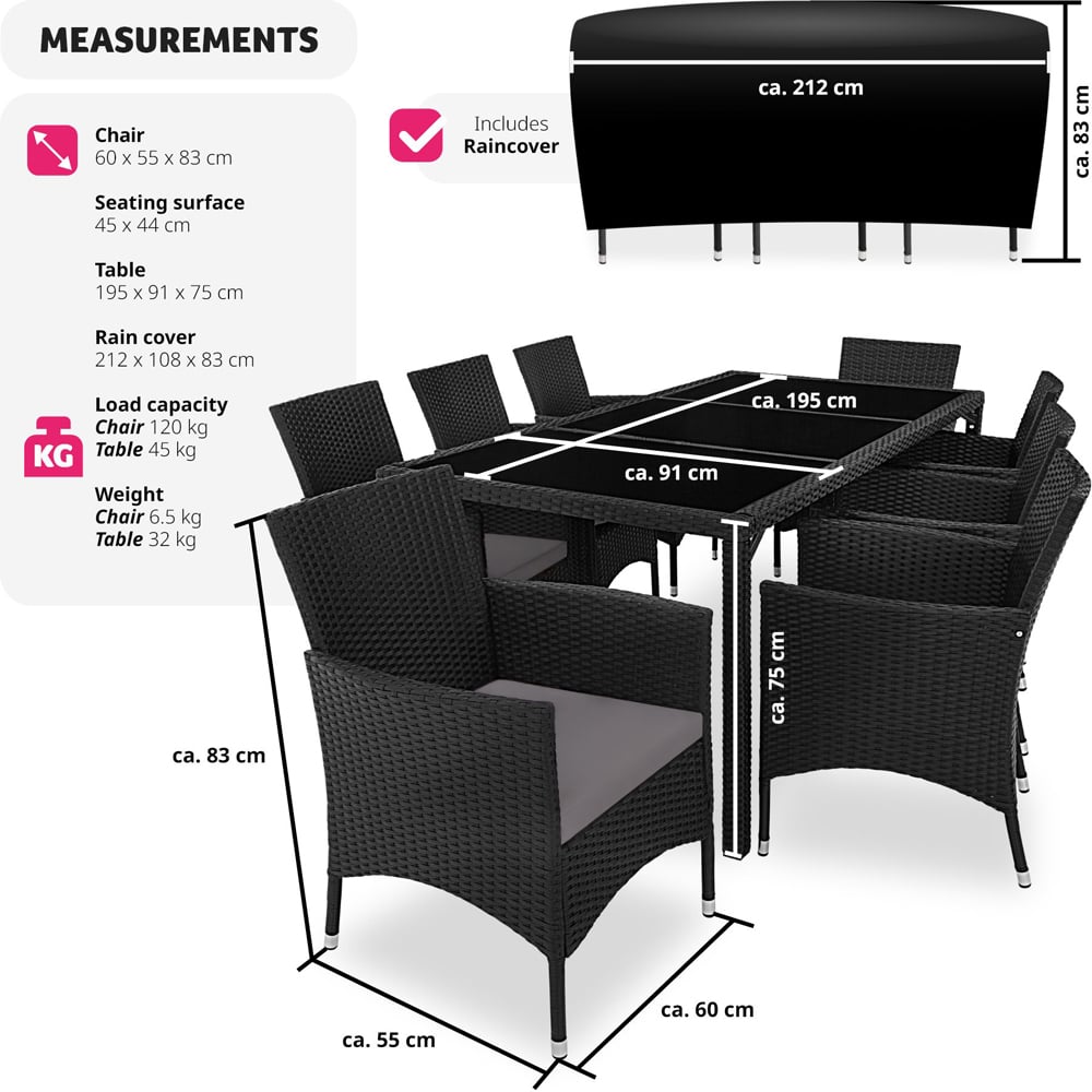 tectake Valencia Black and Grey 8 Seater Garden Dining Set Image 9
