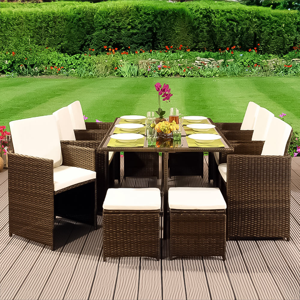 Brooklyn Cube 6 Seater Garden Dining Set with Cover Gold Image 1